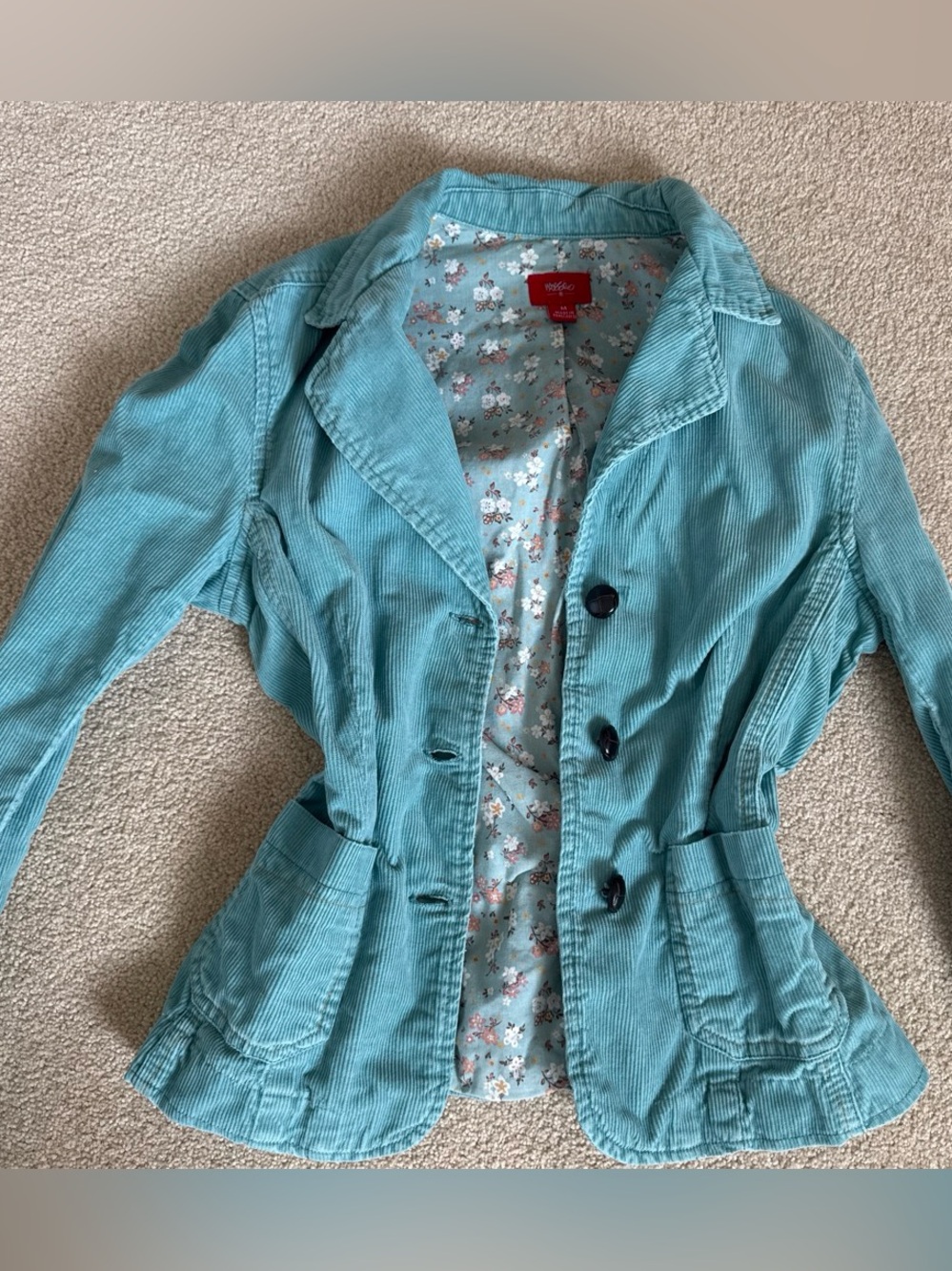 Light Teal Corduroy Jacket with Floral Print Lining